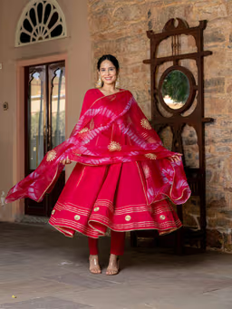Opulent Pink Gota Anarkali Kurta set