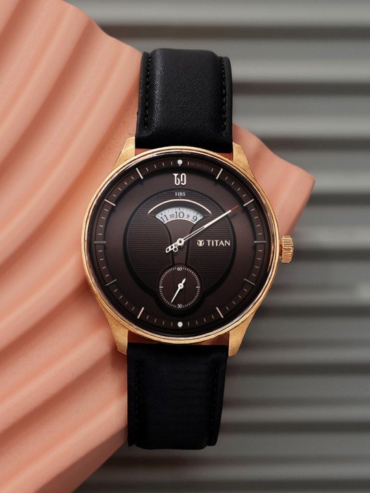 Men Black Embellished Dial & Black Leather Straps Analogue Watch