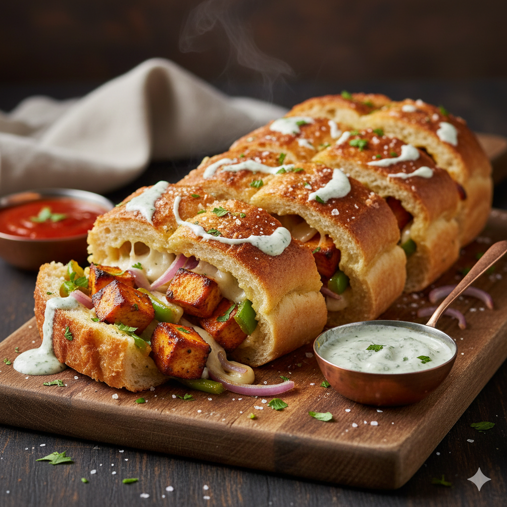 Paneer Tikka Stuffed Garlic Bread