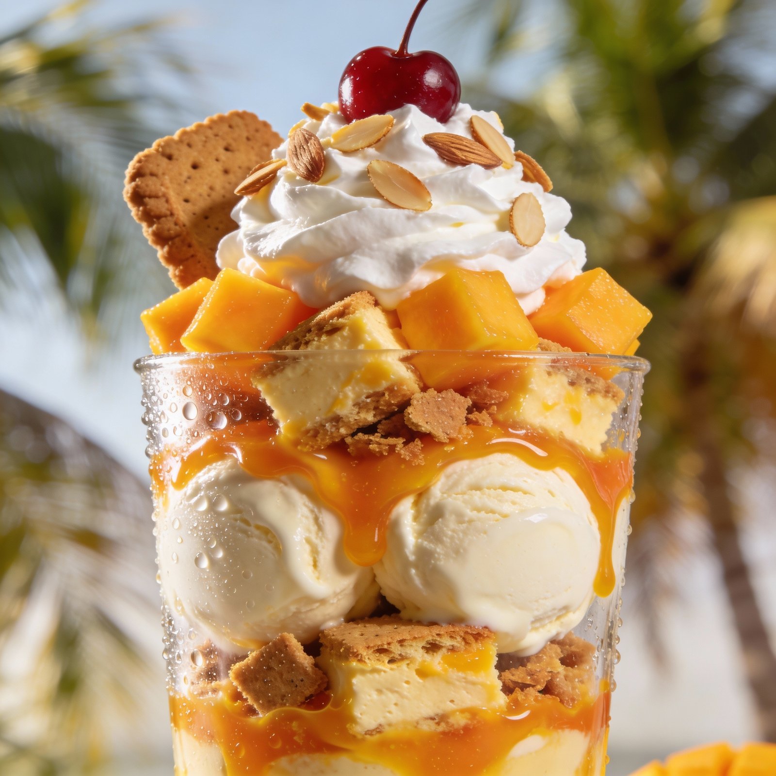 Vanilla Ice Cream With Mango Sauce Cheesecake Sundae