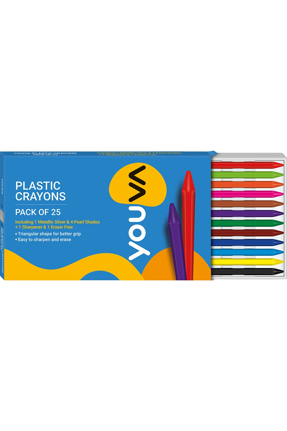 Navneet Youva | Plastic Crayons | Long | Pack of 25
