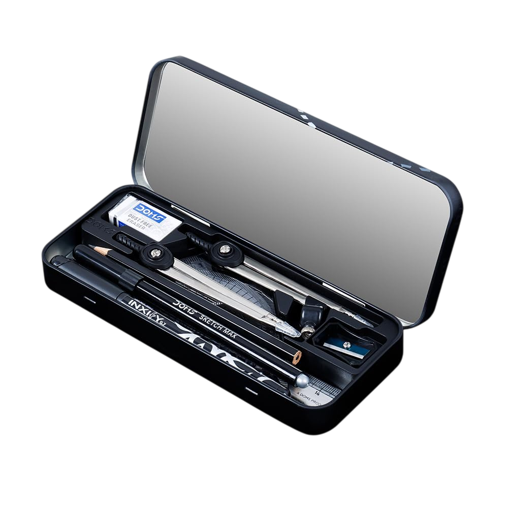 Navneet Geometry Box and Mathematical Drawing Instruments |Dual Side Tray |12 Instruments Included |Precise Screw Setting for Leg Lock