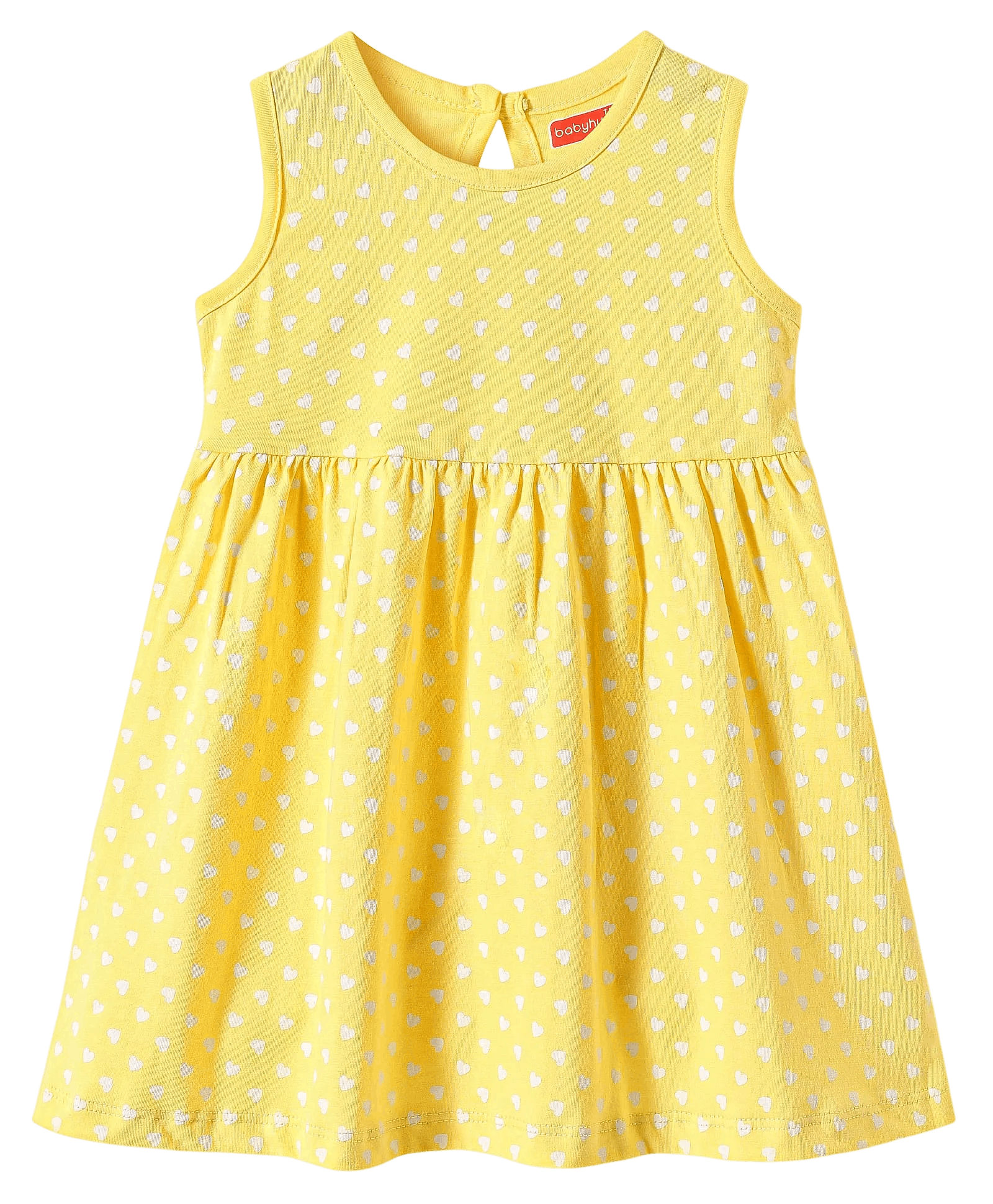 Babyhug Single Jersey Knit Sleeveless Anti Bacterial Frock with Heart Print - Yellow