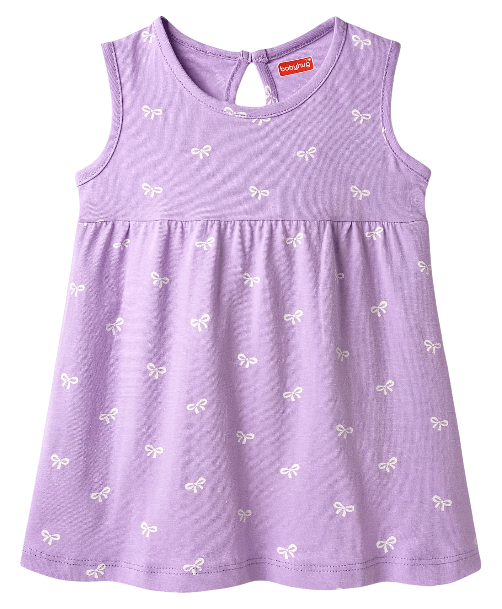 Babyhug Single Jersey Knit Sleeveless Frock With Bow Print & Applique - Lilac