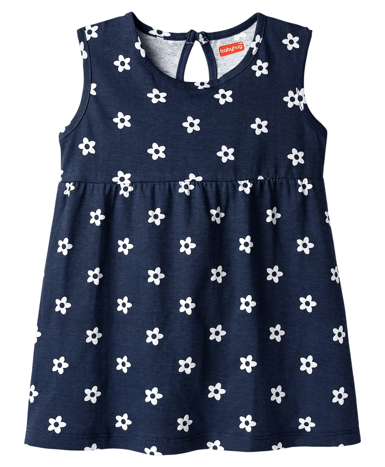 Babyhug Single Jersey Knit Sleeveless Frock With Floral Print - Navy Blue